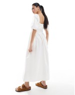 puff sve milkmaid dress in white