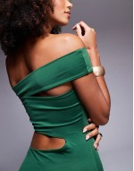 exclusive slinky bandeau asymmetric cut out detail maxi dress in emerald green