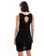 crochet ring detail mini dress in black