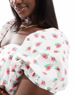 sweetheart neck mini dress with puff sves in floral print