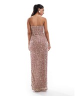 sequin slit maxi dress in rose gold