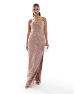 sequin slit maxi dress in rose gold