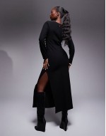 supersoft long sve ruched side maxi dress in black