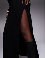 supersoft long sve ruched side maxi dress in black