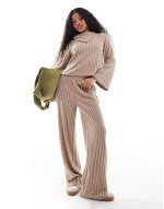 Premium ribbed jersey top and trouser co-ord in beige