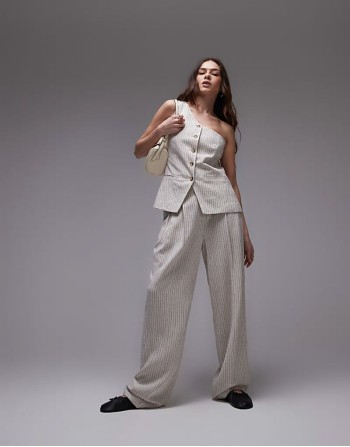 linen 3 piece suit in cream pinstripe