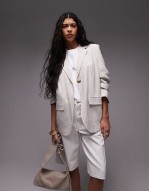 linen 3 piece suit in cream pinstripe