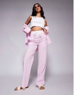 exclusive oversized poplin shirt and trousers co-ord in pink stripe